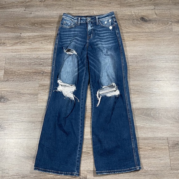 Flying Monkey Denim - Flying Monkey Women's Jeans High Rise Wide Leg Stretch Denim Casual 27 Blue